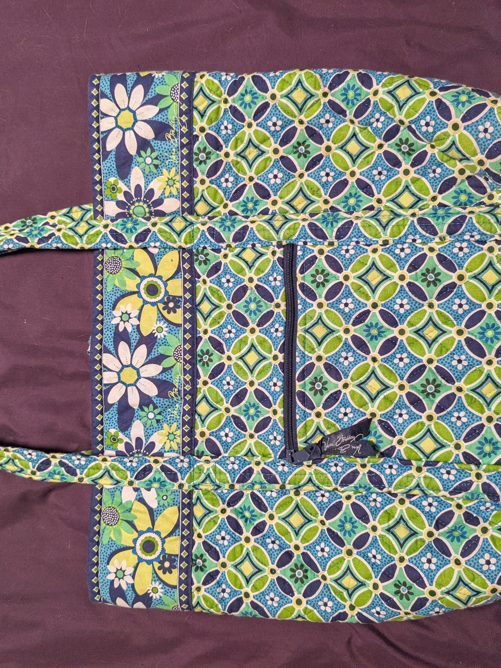 Vera Bradley Green Blue Geo Floral Tote Bag